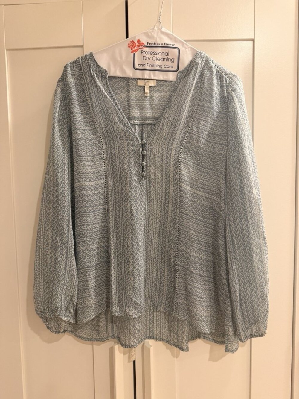 bohemian peasant SILK Joie Small Peasant Blouse light Blue And White